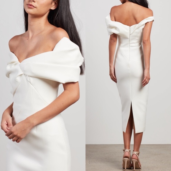 NWT Rachel Gilbert Matteo Midi Dress Gown Off Shoulder Bridal Wedding White - Picture 4 of 15